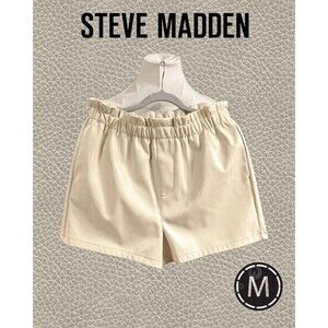Steve Madden Womens Vegan Leather Elastic Waist High-Rise Shorts Beige Size M